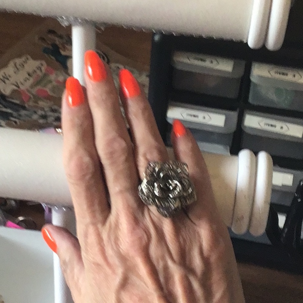 Stunning Large Silver Rose Open Work Ring - image 5